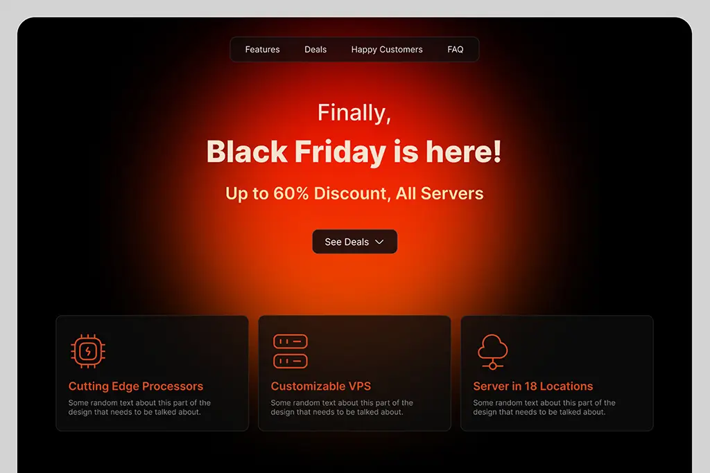 Black friday landing page designed by Deficus