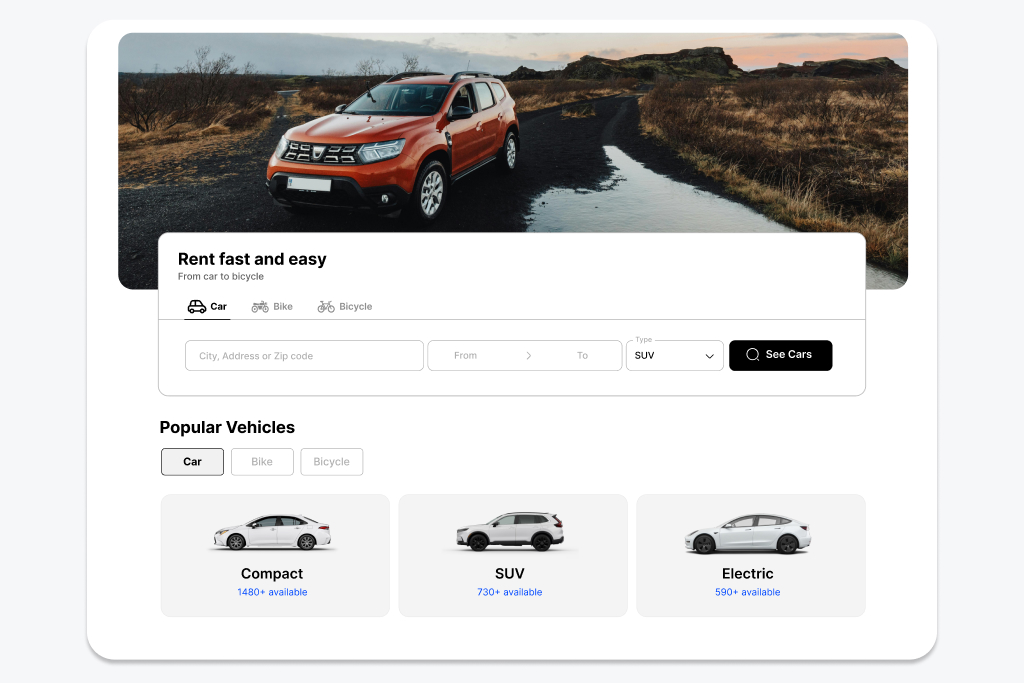 Rental car startups / Desktop version designed by Deficus