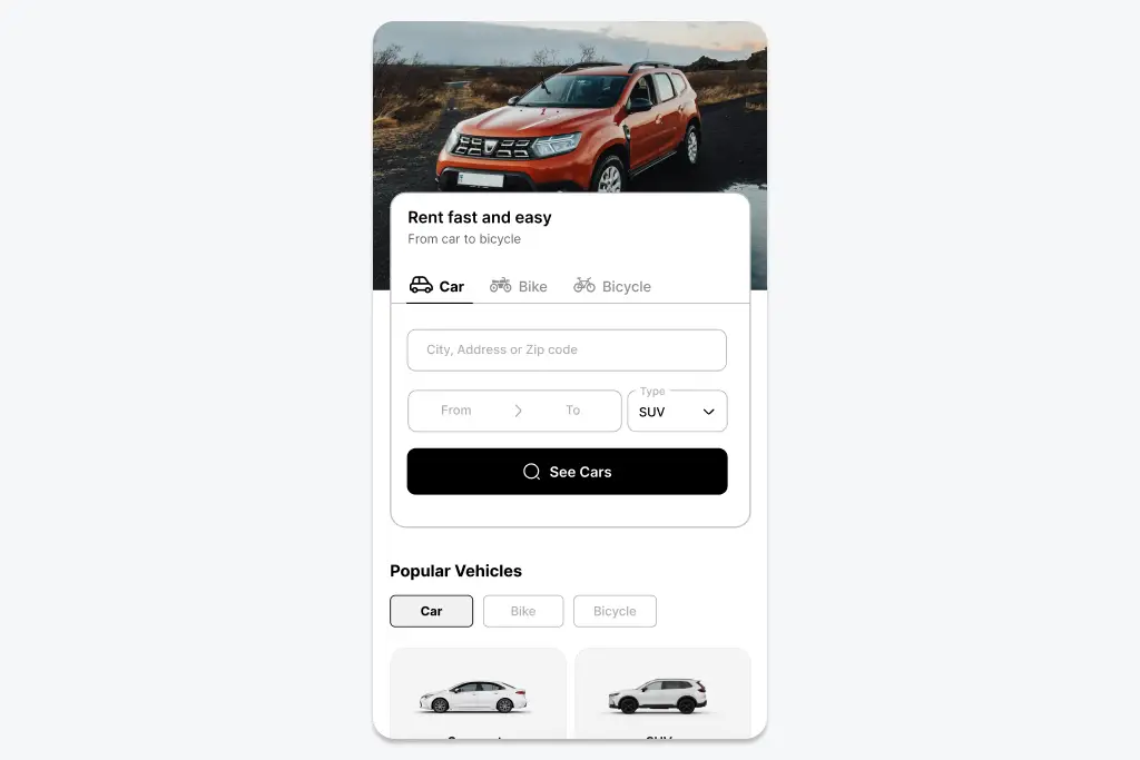 Rental vehicle company / Mobile version designed by Deficus