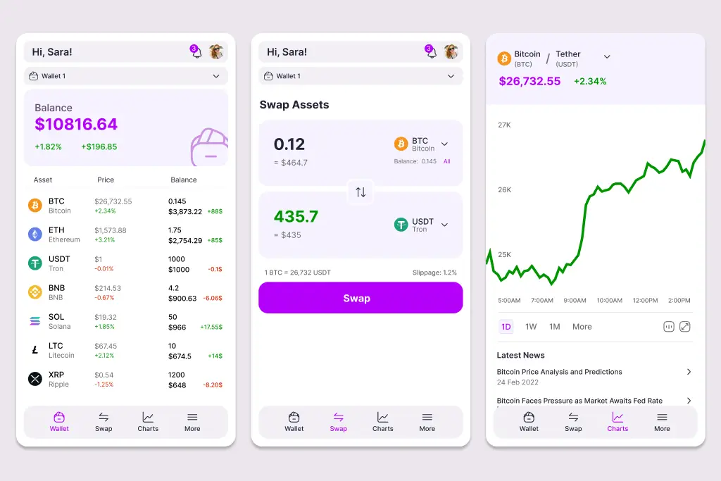 Crypto wallet UI/UX design by Deficus
