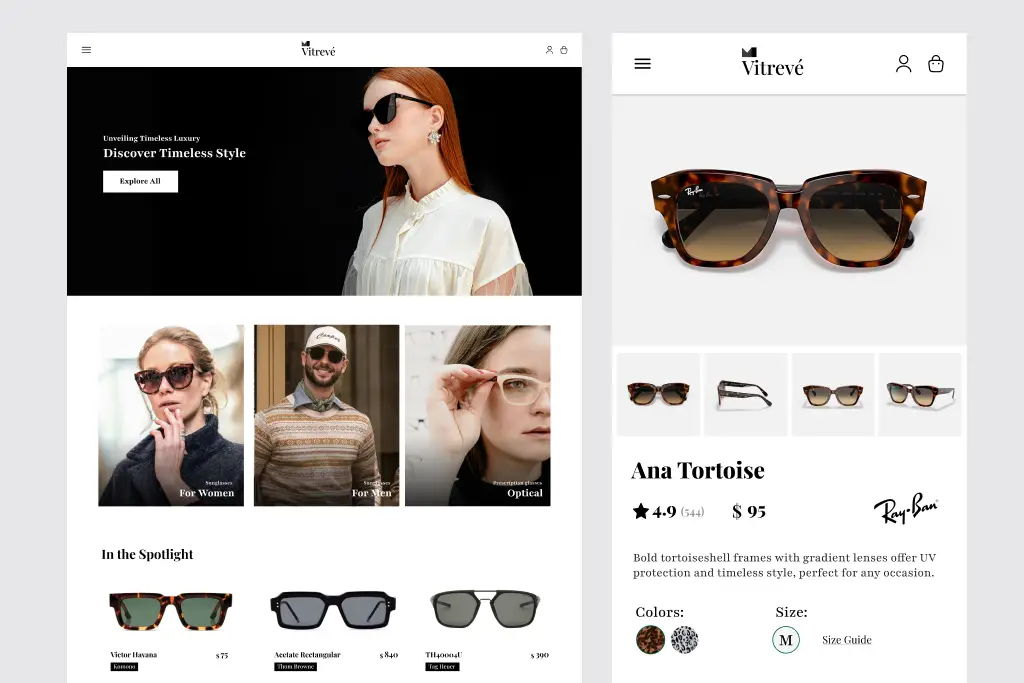 Sunglass E-commerce website designed by Deficus