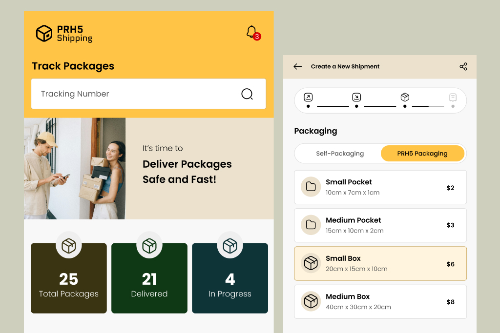 Shipping Company Application UI/UX designed by Deficus.com